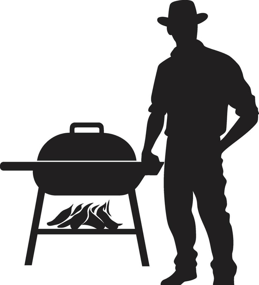 barbacoa elevación negro vector logo creación ahumado silueta hombre barbacoa icono vector