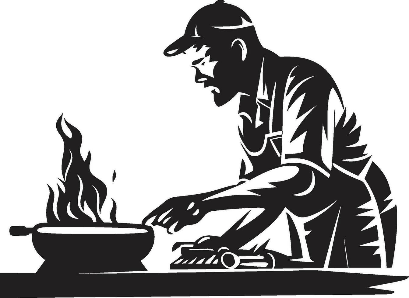 Savory Strokes Black Vector BBQ Icon Vector Smoke Symphony Man BBQ Logo