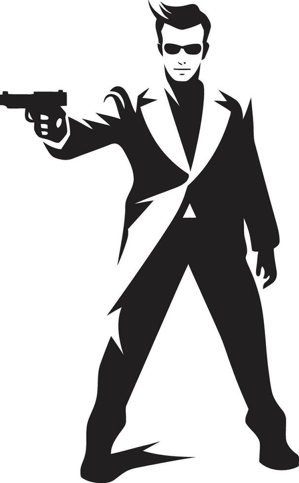 Pistol Prestige Black Vector Icon Man and Magnum Vector Gun Logo