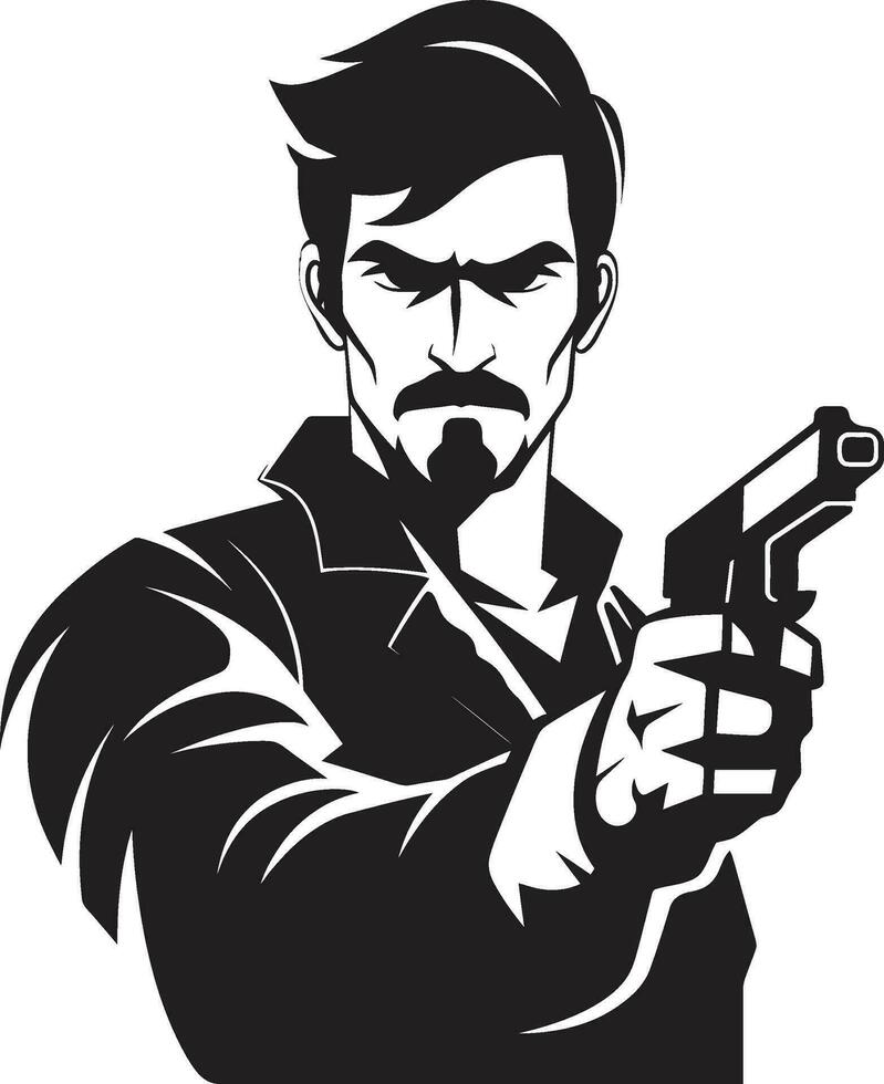Ammo Artistry Black Vector Icon Gunpower Glyph Man with Gun Logo