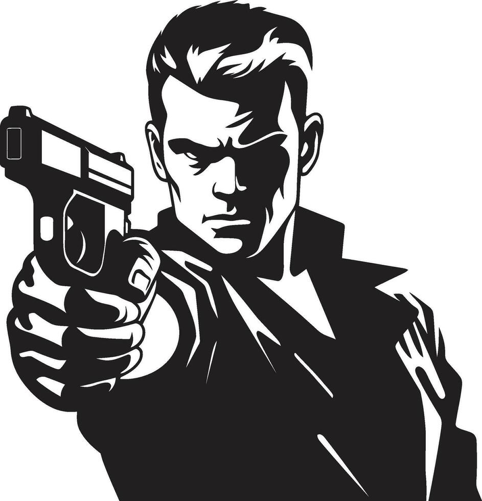 puntería ambición hombre con pistola emblema vector justiciero negro pistola logo