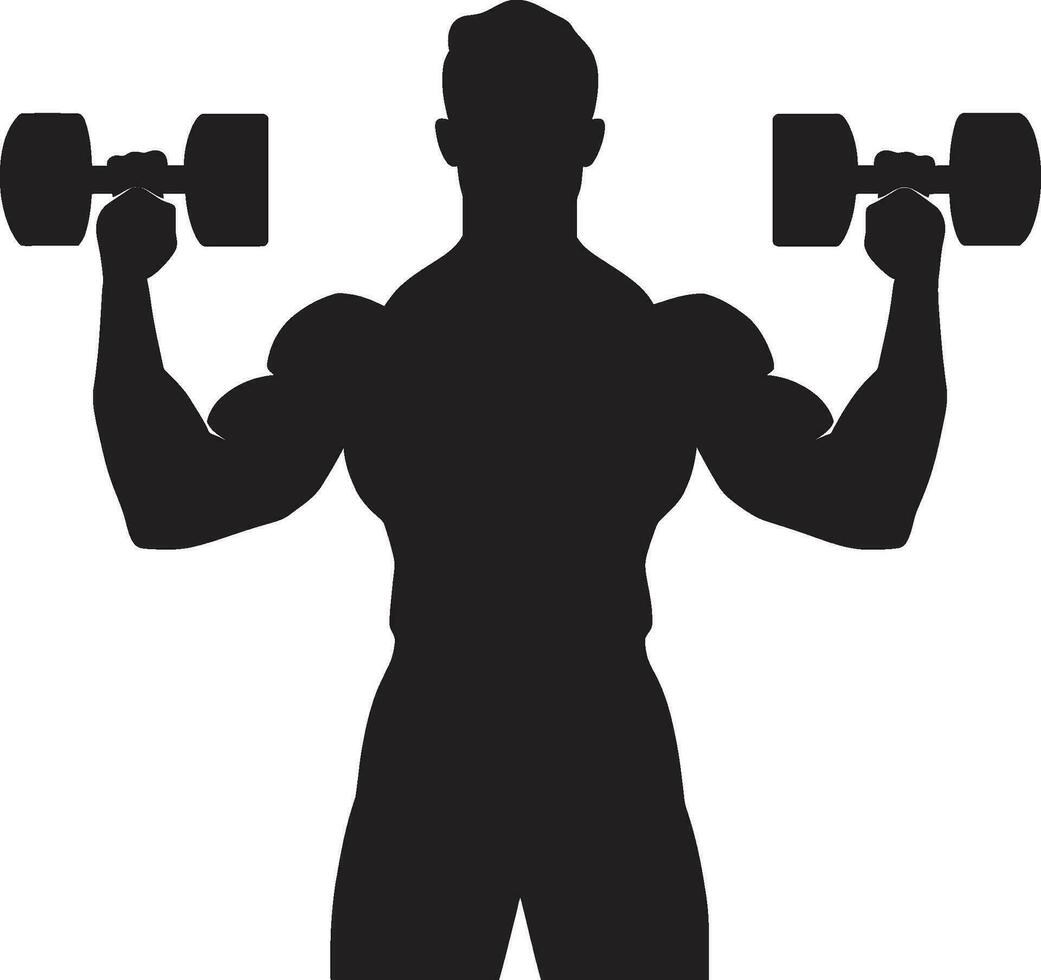 Fitness Fusion Black Dumbbell Logo Vector Vitality Man Workout Icon Design