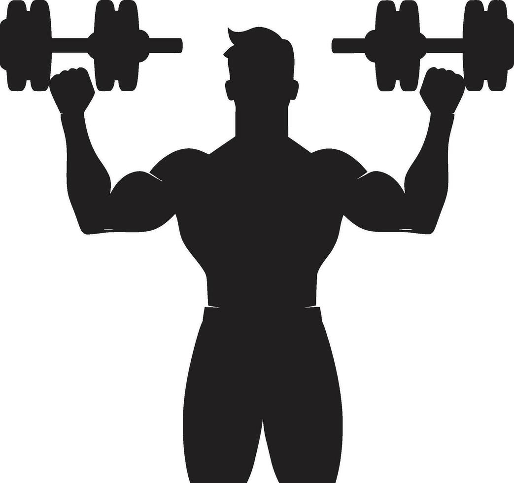 Muscle Motion Man Dumbbell Emblem Fitness Forge Black Workout Logo vector