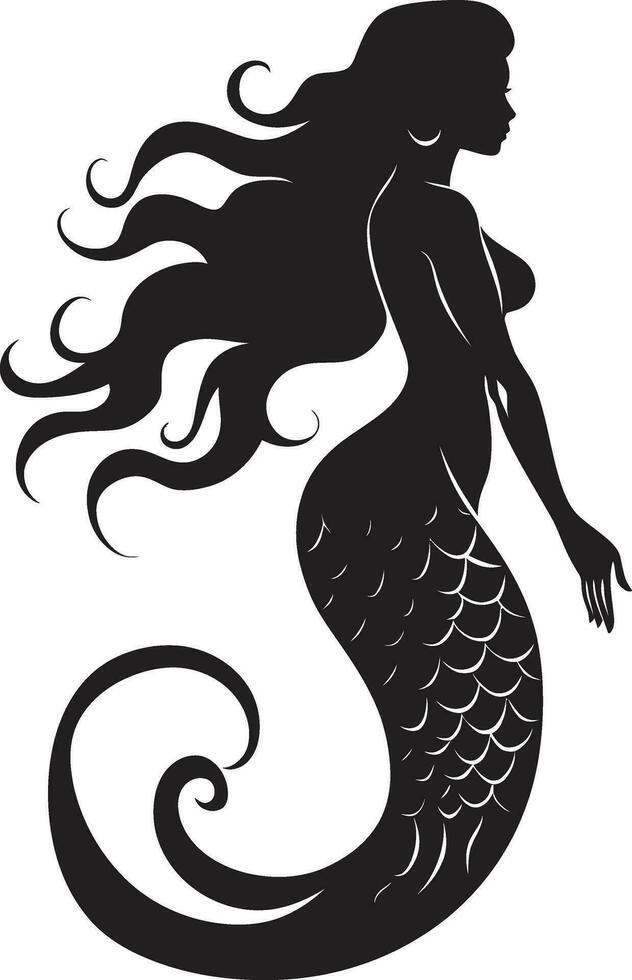 Obsidian Oceans Black Logo Icon Lunar Mermaid Vector Emblem