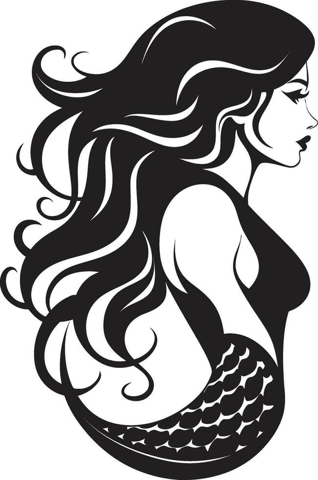 Ethereal Siren Mermaid Black Vector Design Tritons Harmony Vector Mermaid Emblem