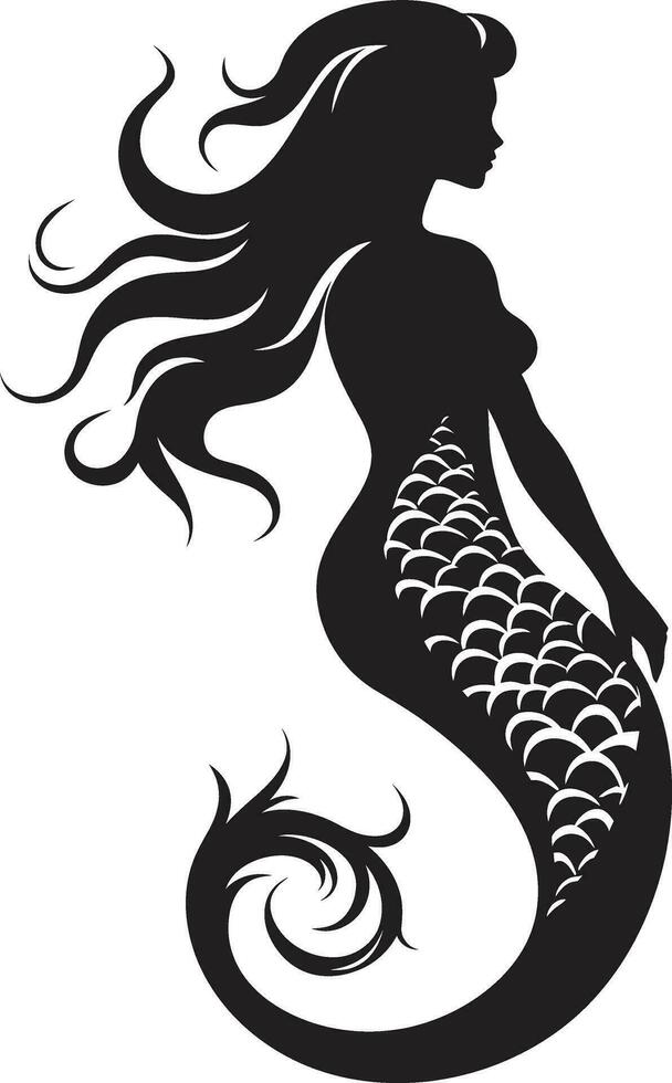 Nocturne Nymph Mermaid Black Vector Shadowed Symphony Black Logo Icon