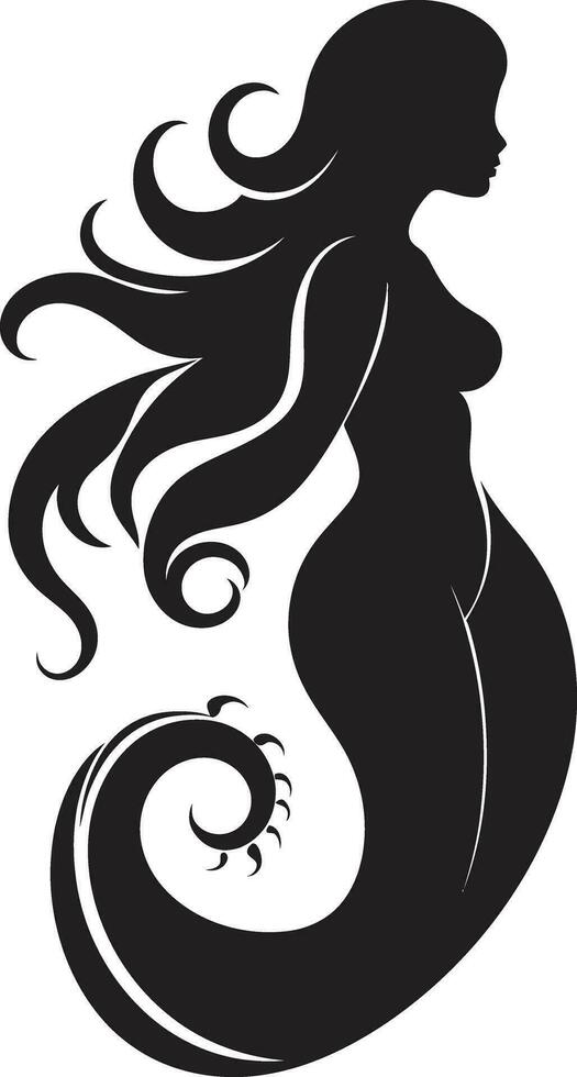 Whispering Waves Mermaid Logo Iconography Aquatic Aura Black Vector Mermaid Symbol