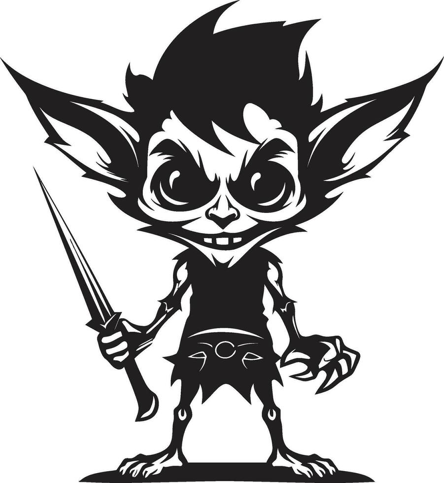 mini merodeadores dibujos animados duende emblema diminutivo diablura negro duende logo diseño vector