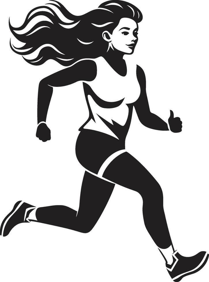 Stylish Sprint Vector Icon of a Black Woman Running Fluid Elegance Black Vector Logo for Running Female