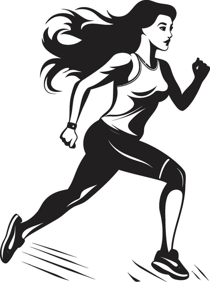 Bold Velocity Black Vector Icon for Running Female Athletic Elegance Womans Vector Logo in Black for Running