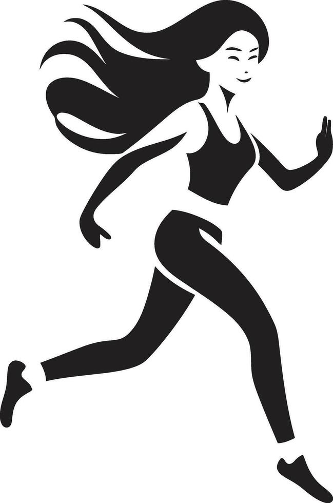 Stylish Grace Vector Icon of a Black Woman Running Fluid Pace Black Vector Logo for Running Female