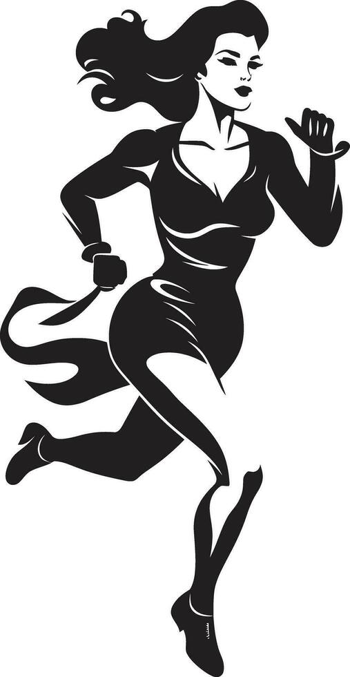 Sleek Strides Black Vector Logo of Running Woman Elegant Runner Womans Black Vector Icon Design