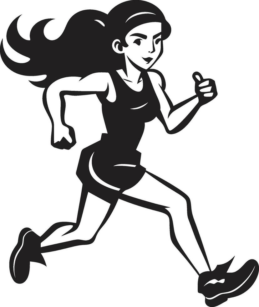Feminine Momentum Vector Icon of Running Woman in Black Stylish Stride Black Vector Logo Design