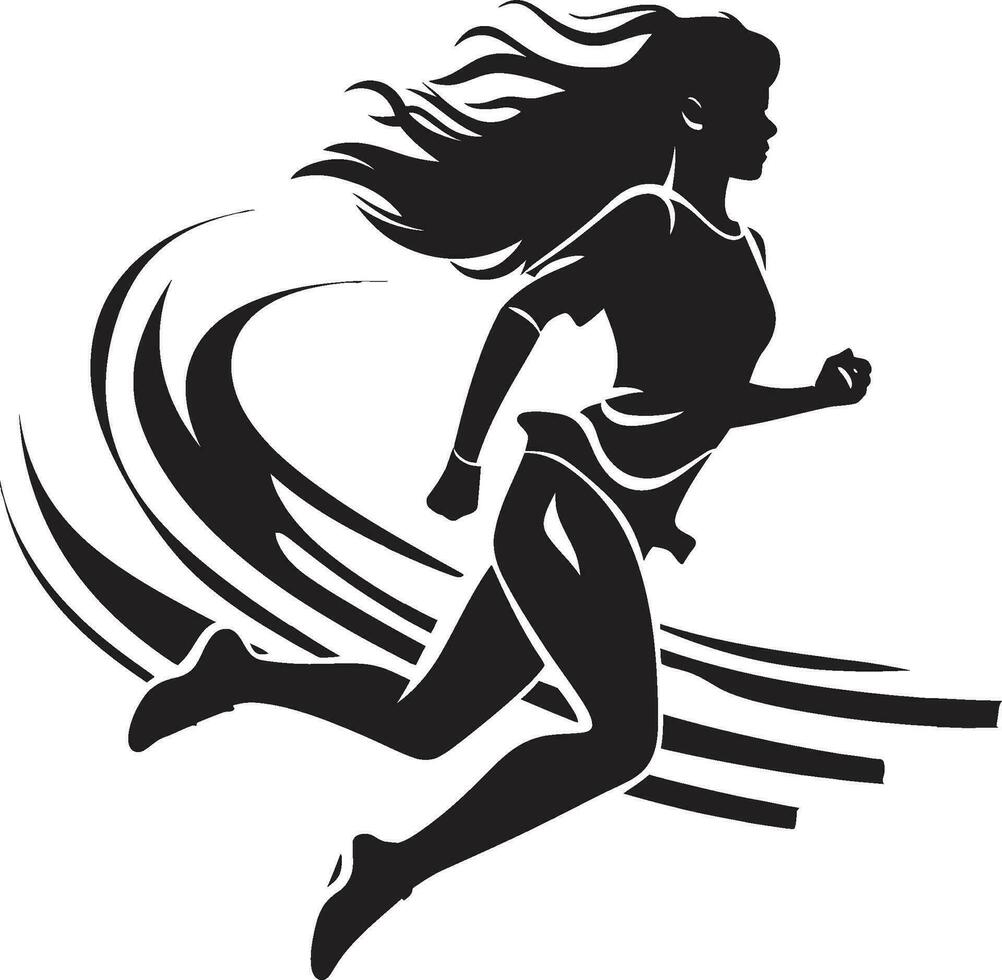 Empowered Agility Black Vector Running Woman Icon Fluid Pace Logo Design of Running Woman in Vector