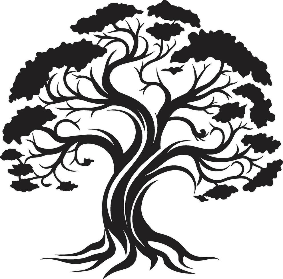 Silent Woodland Black Vector Tree Design Mystic Foliage Tree Black Vector Symbol