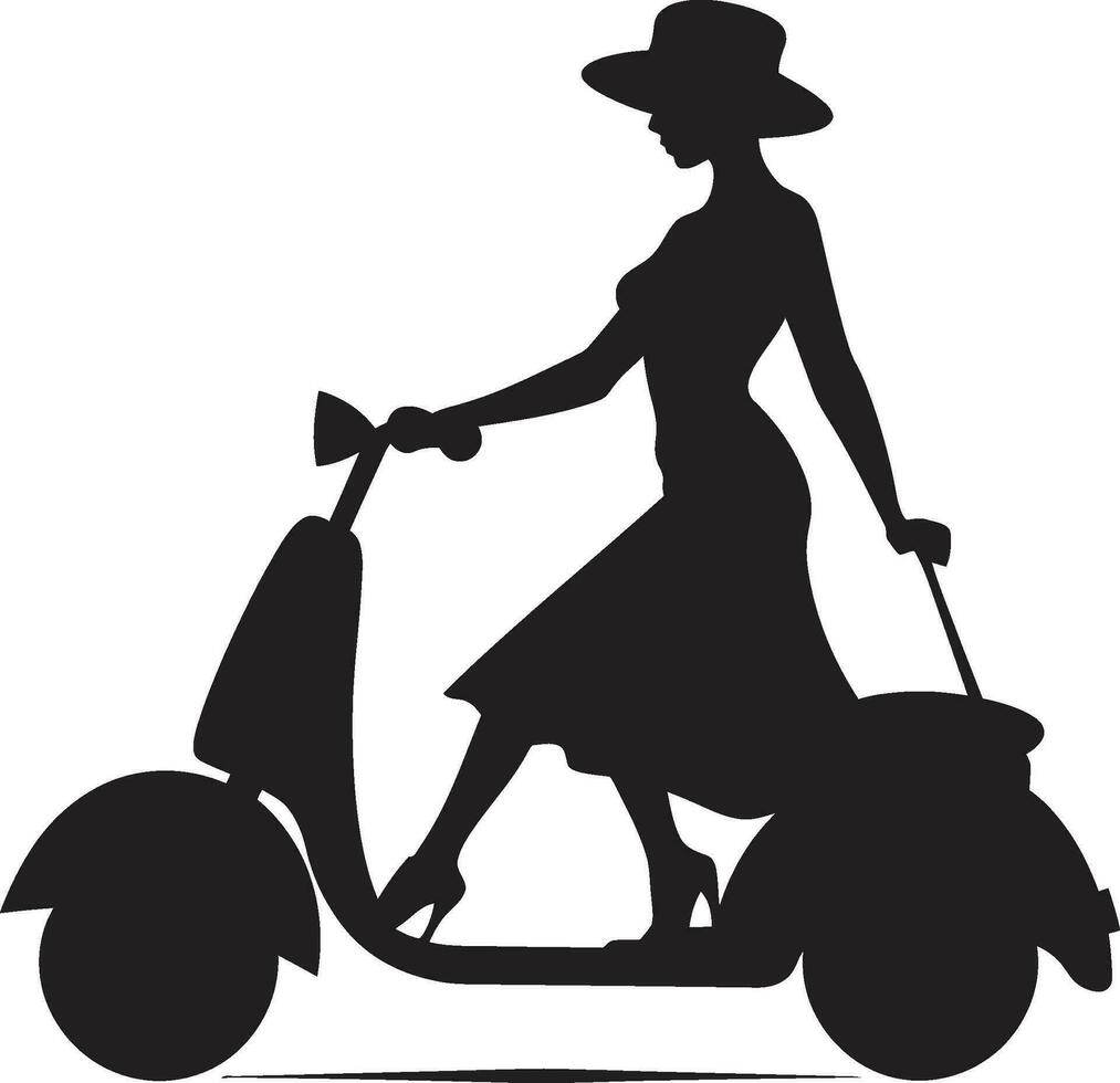 ladyrider scooter icono moda urbana negro scooter emblema vector