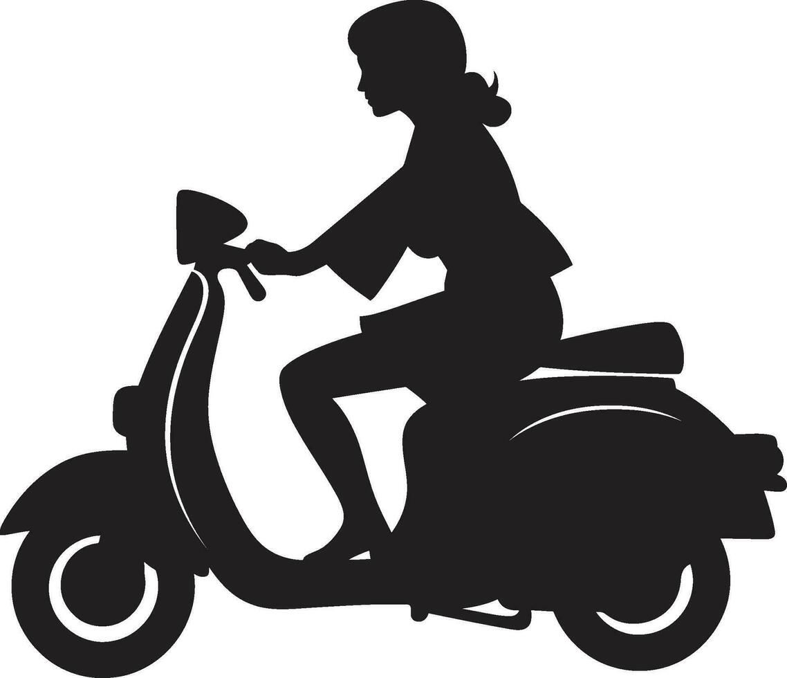 CityGlideGlam Black Vector Emblem ScooteristaChic Woman Vector Design