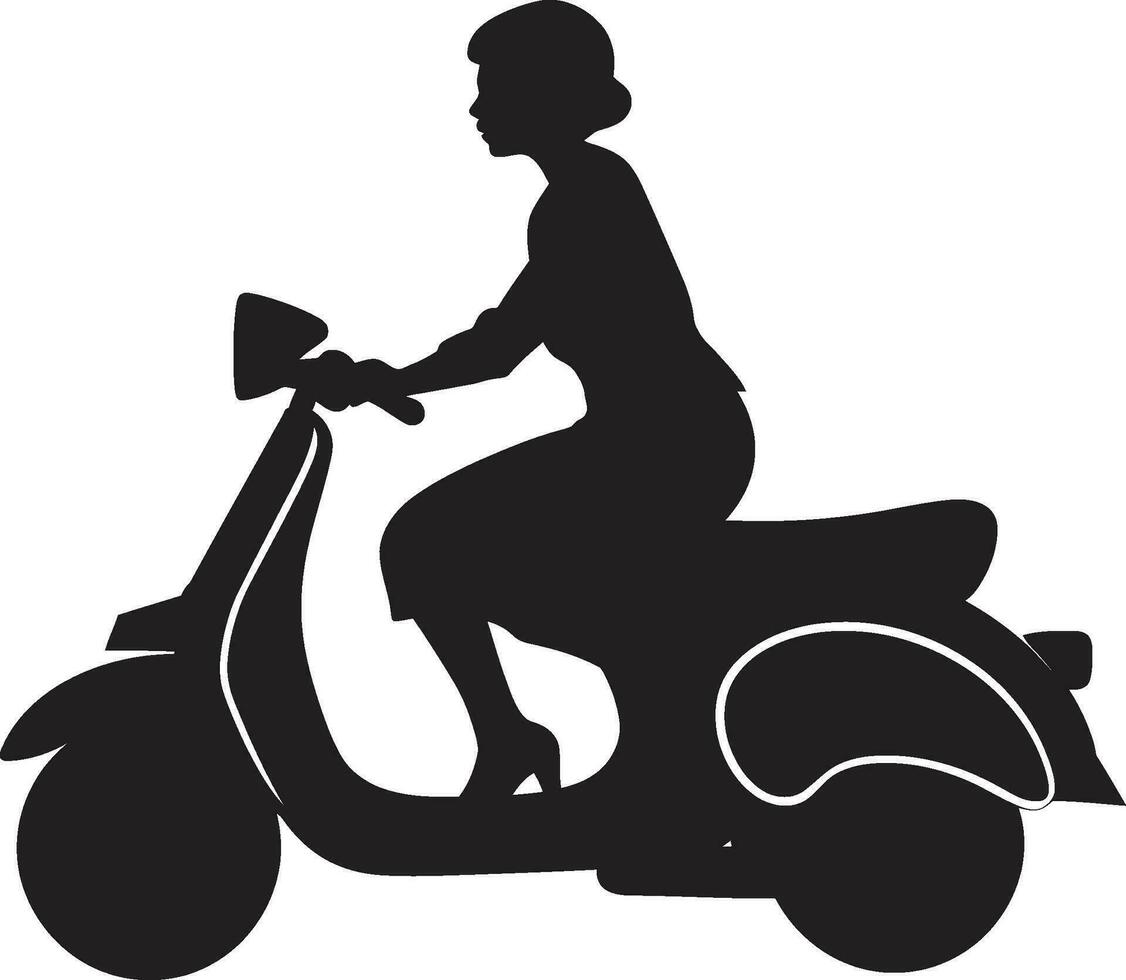 chiccrucero negro scooter vector icono paisaje urbanodeslizamiento mujer en scooter logo