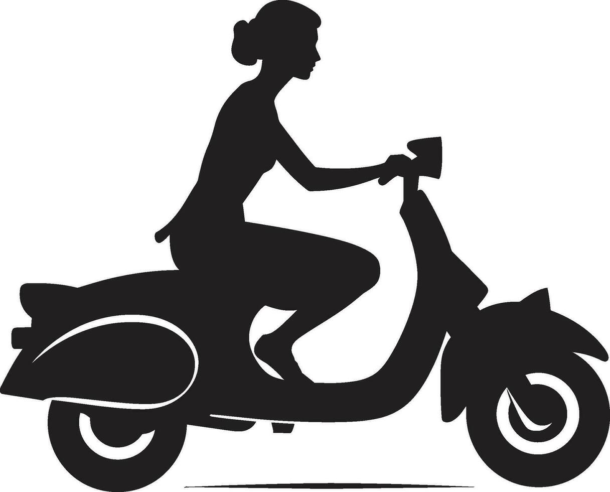 jinete con estilo negro vector diseño ladyridercharm scooter icono