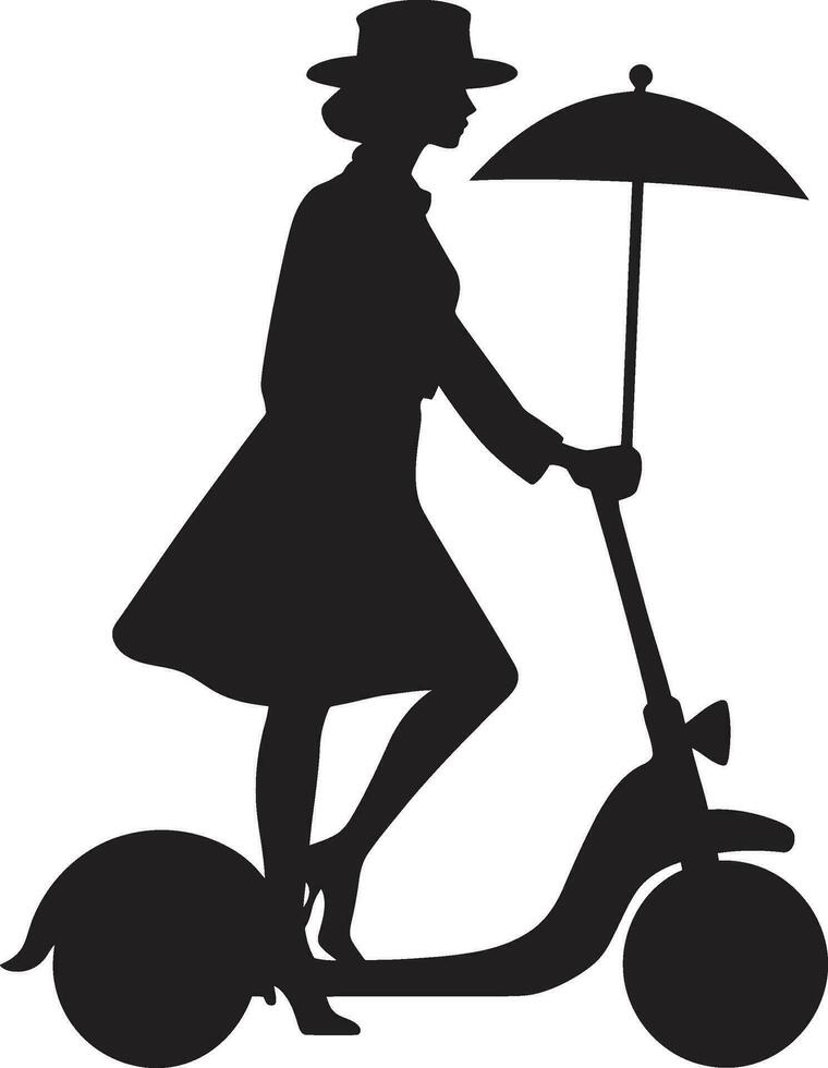 jinete de moda scooter icono diseño encanto del paisaje urbano negro scooter logo vector
