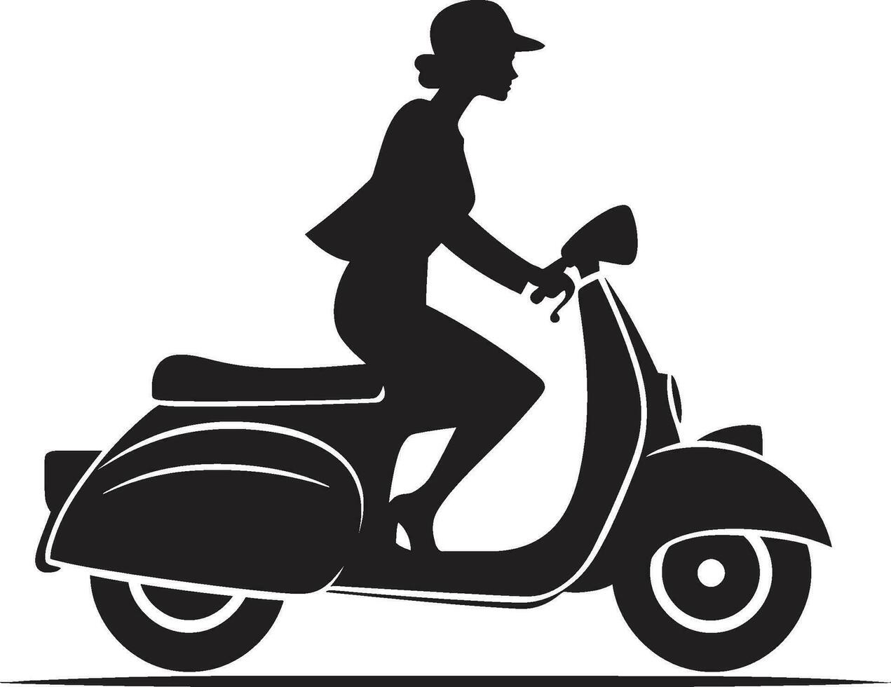 urbano glamour largarse scooter jinete icono elegante ciudad paseo negro vector logo