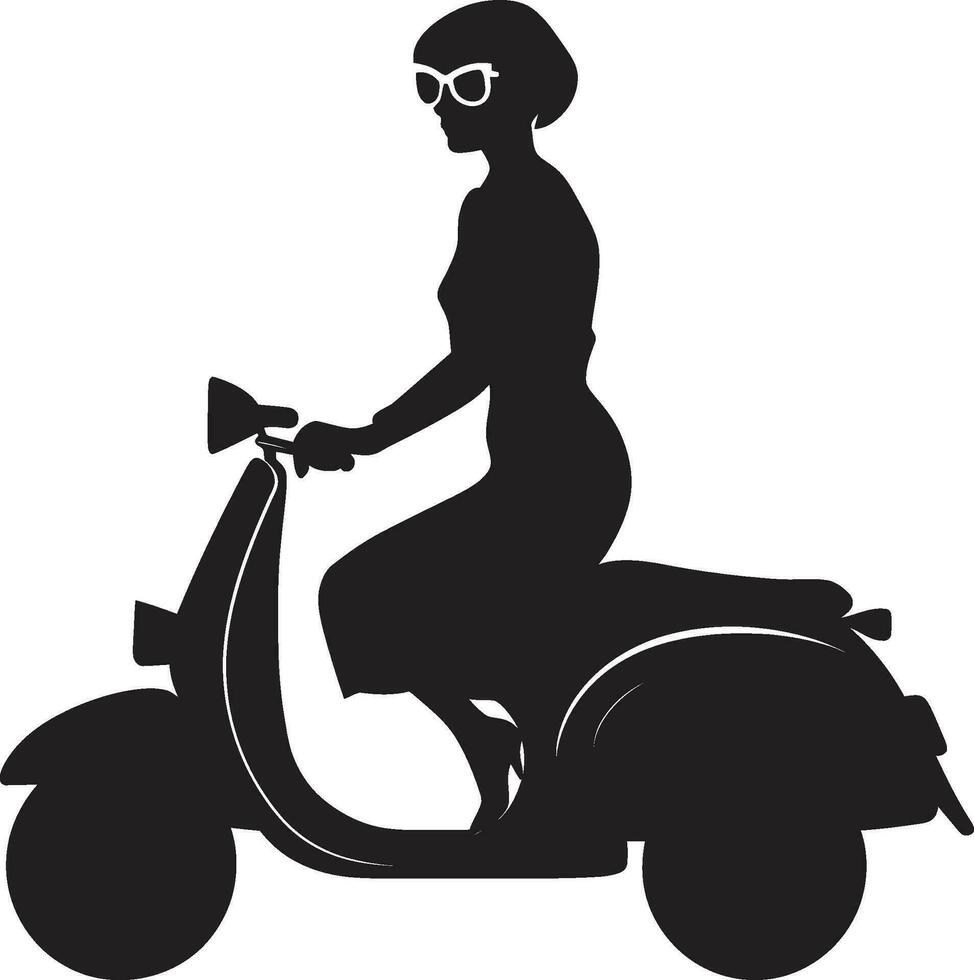 scooterista estilo mujer vector diseño paisaje urbano crucero negro vector símbolo