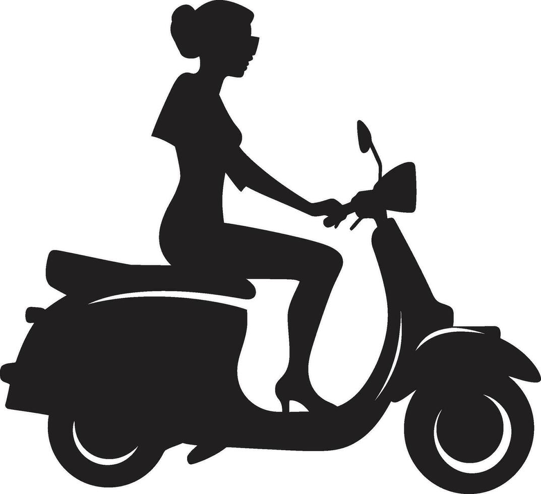 viajeurbanochic negro scooter diseño estilo metroglide mujer emblema icono vector