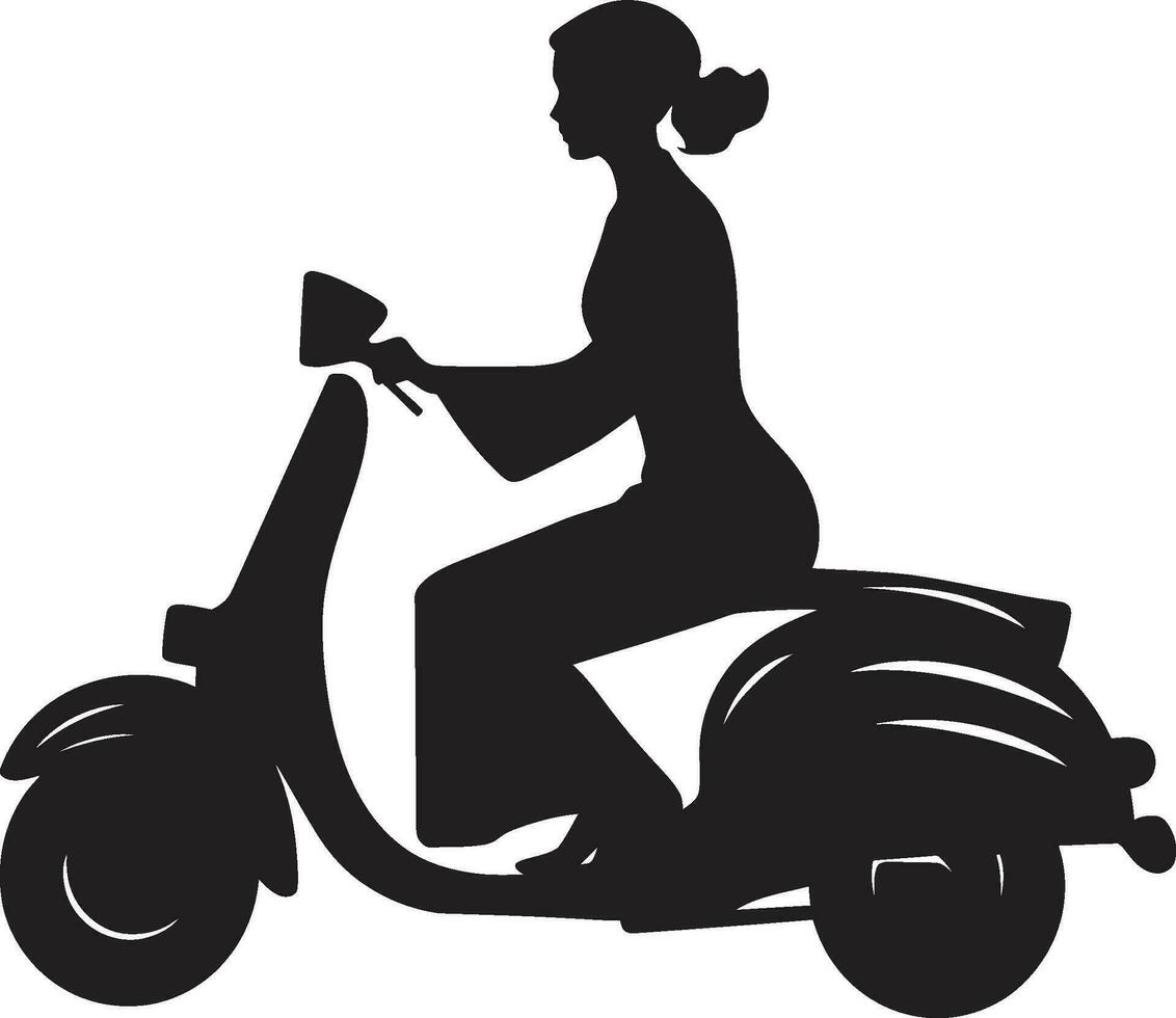 Urban Adventure Scooter Woman Design Cityscape Trendsetter Black Vector Symbol
