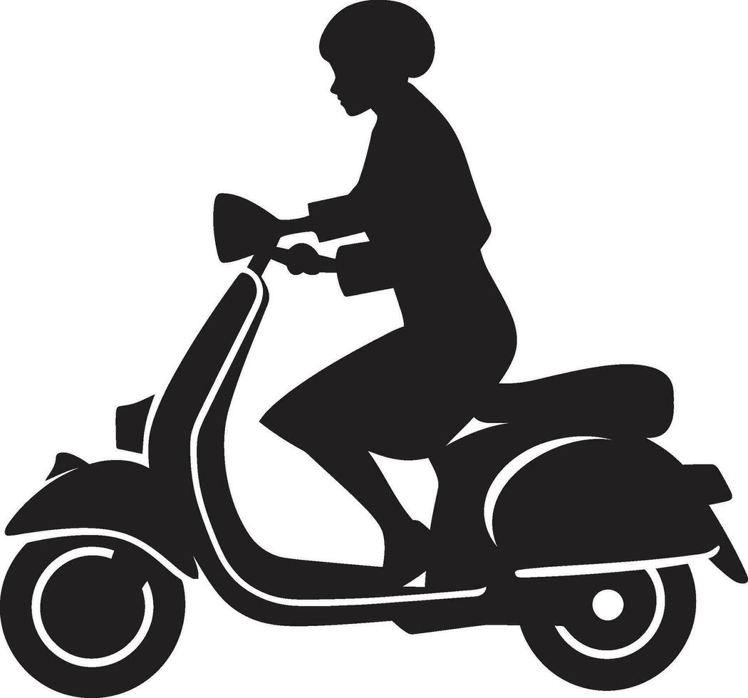 Scooterista Chic Journey Scooter Vector Icon Cityscape Trendy Spin Black Vector Symbol