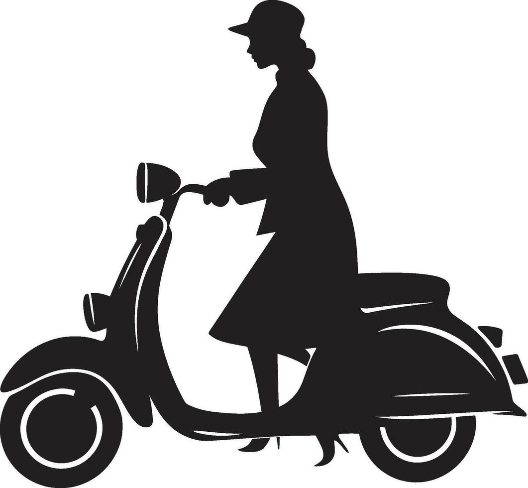 paisaje urbano scooterista scooter mujer diseño metro planeo negro vector símbolo