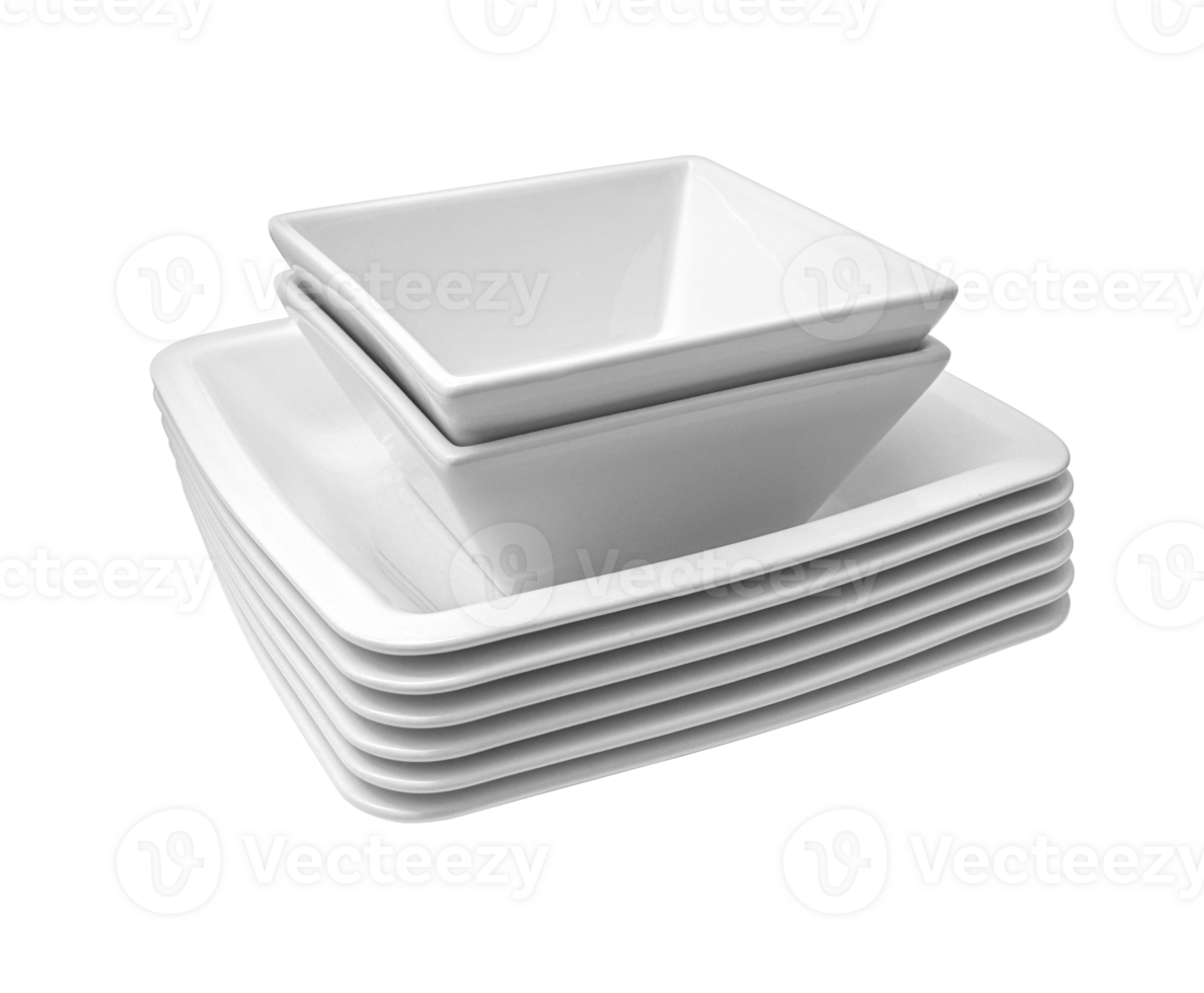 a stack of square white plates png