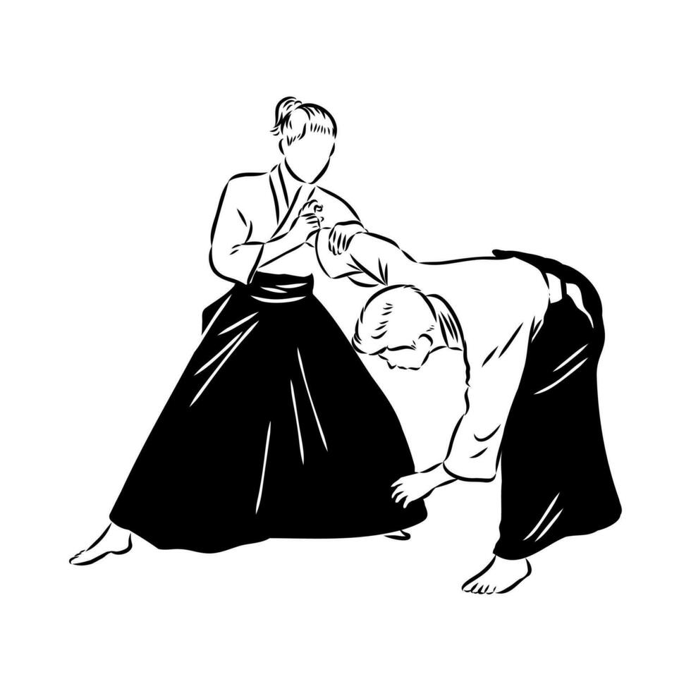 luchando aikido vector bosquejo