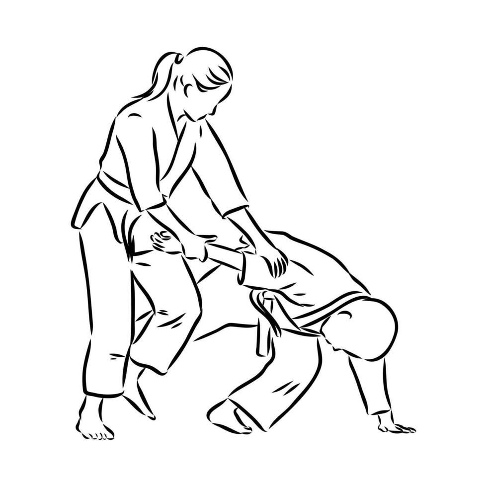 fighting aikido vector sketch