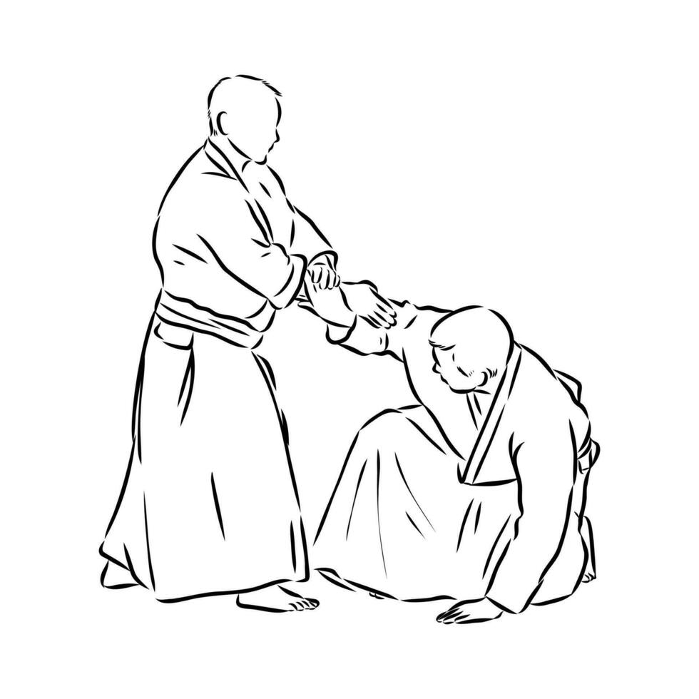 fighting aikido vector sketch