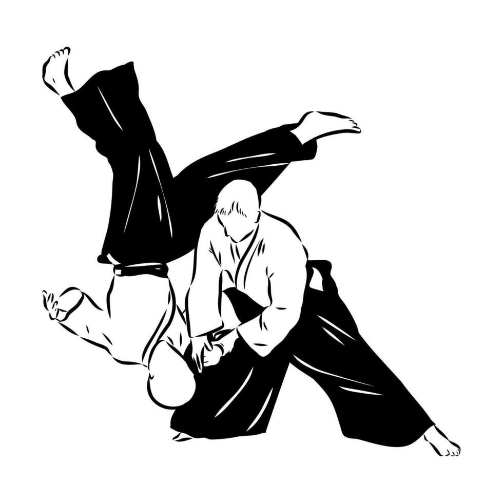 fighting aikido vector sketch