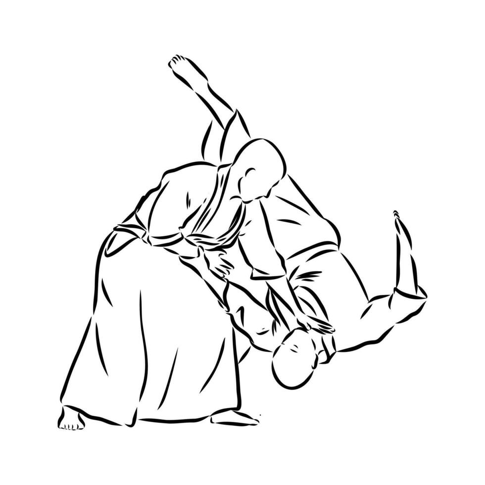 fighting aikido vector sketch