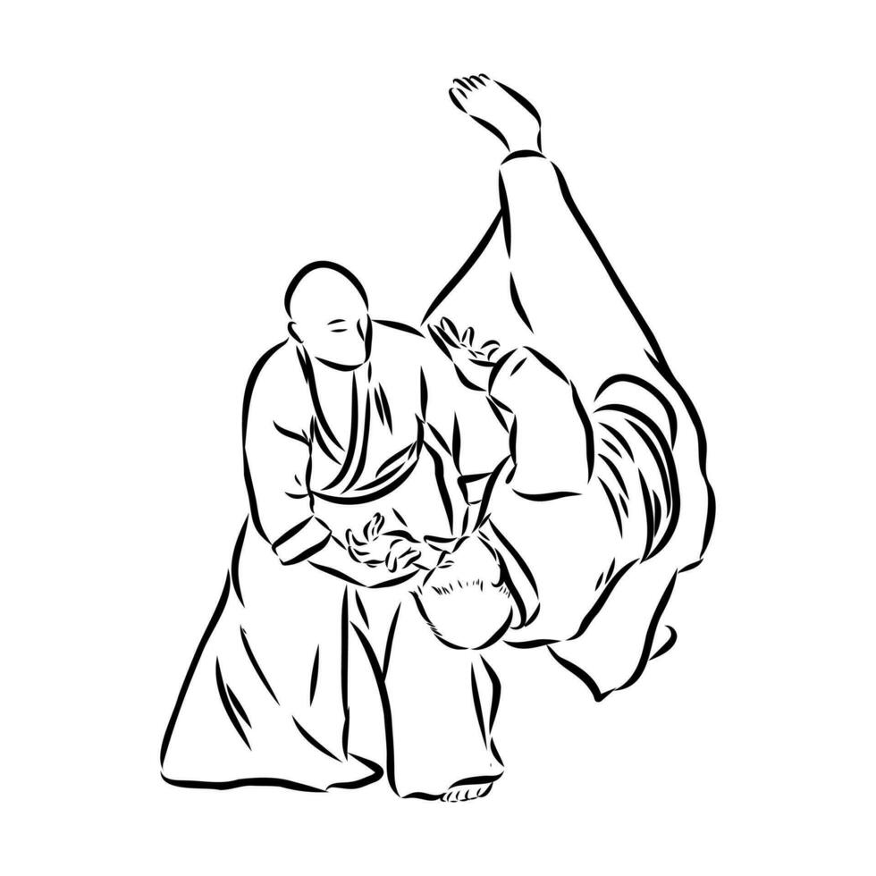 luchando aikido vector bosquejo