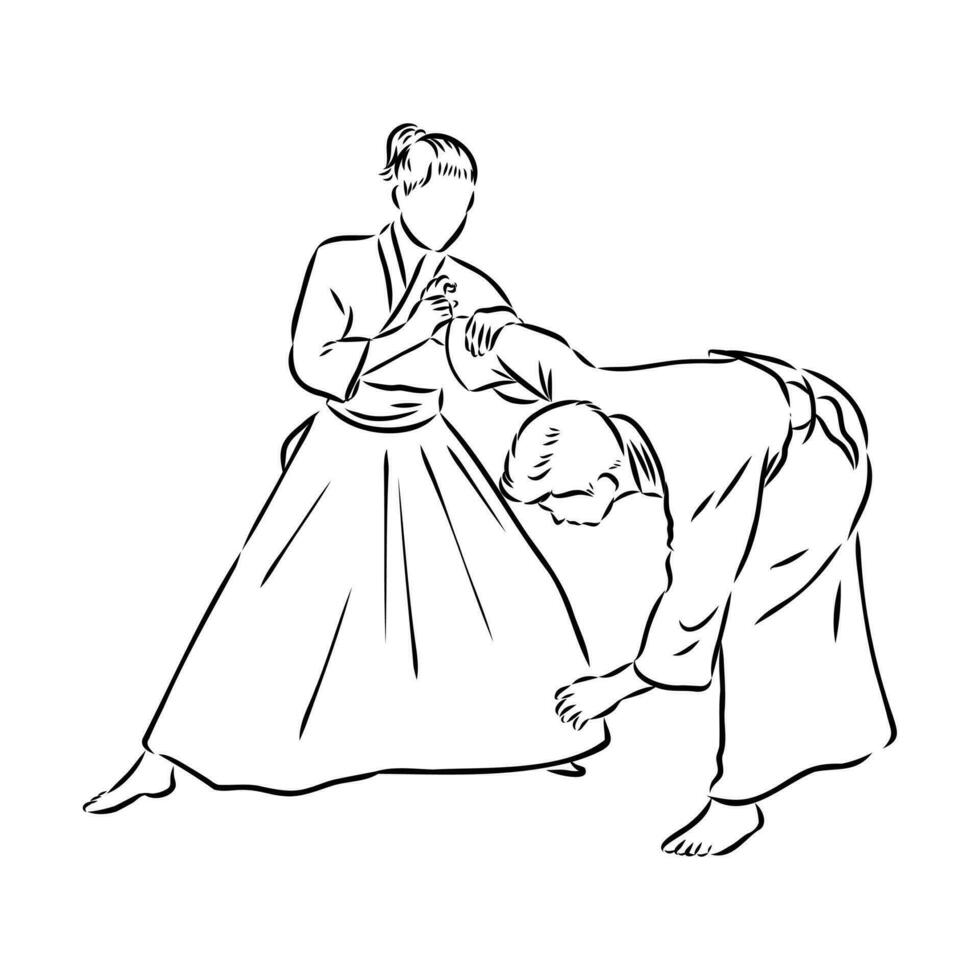 fighting aikido vector sketch