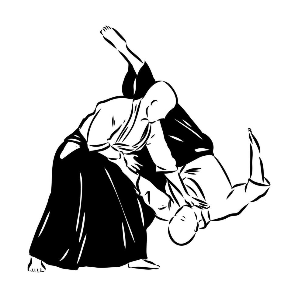fighting aikido vector sketch