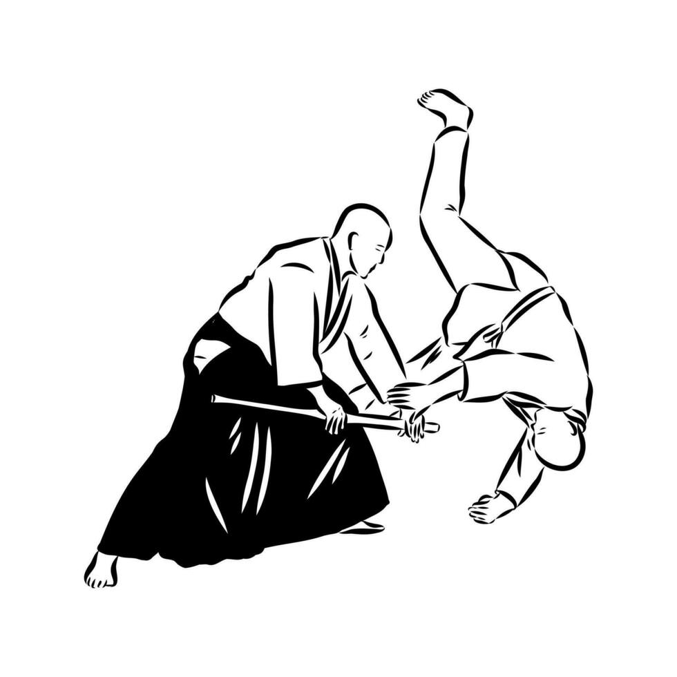 luchando aikido vector bosquejo