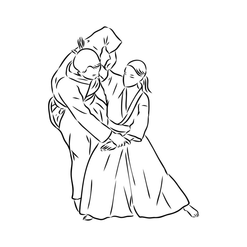 fighting aikido vector sketch