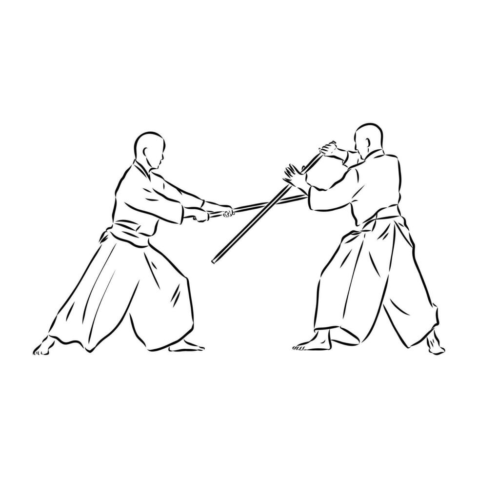 fighting aikido vector sketch