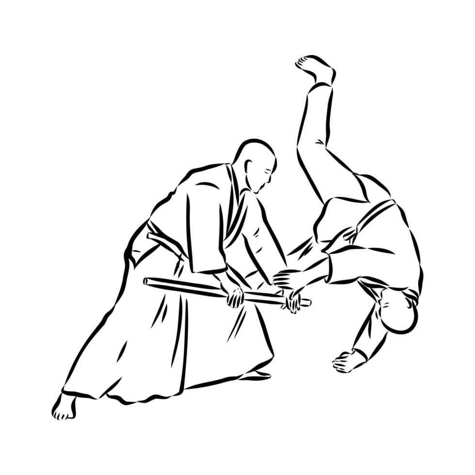 fighting aikido vector sketch