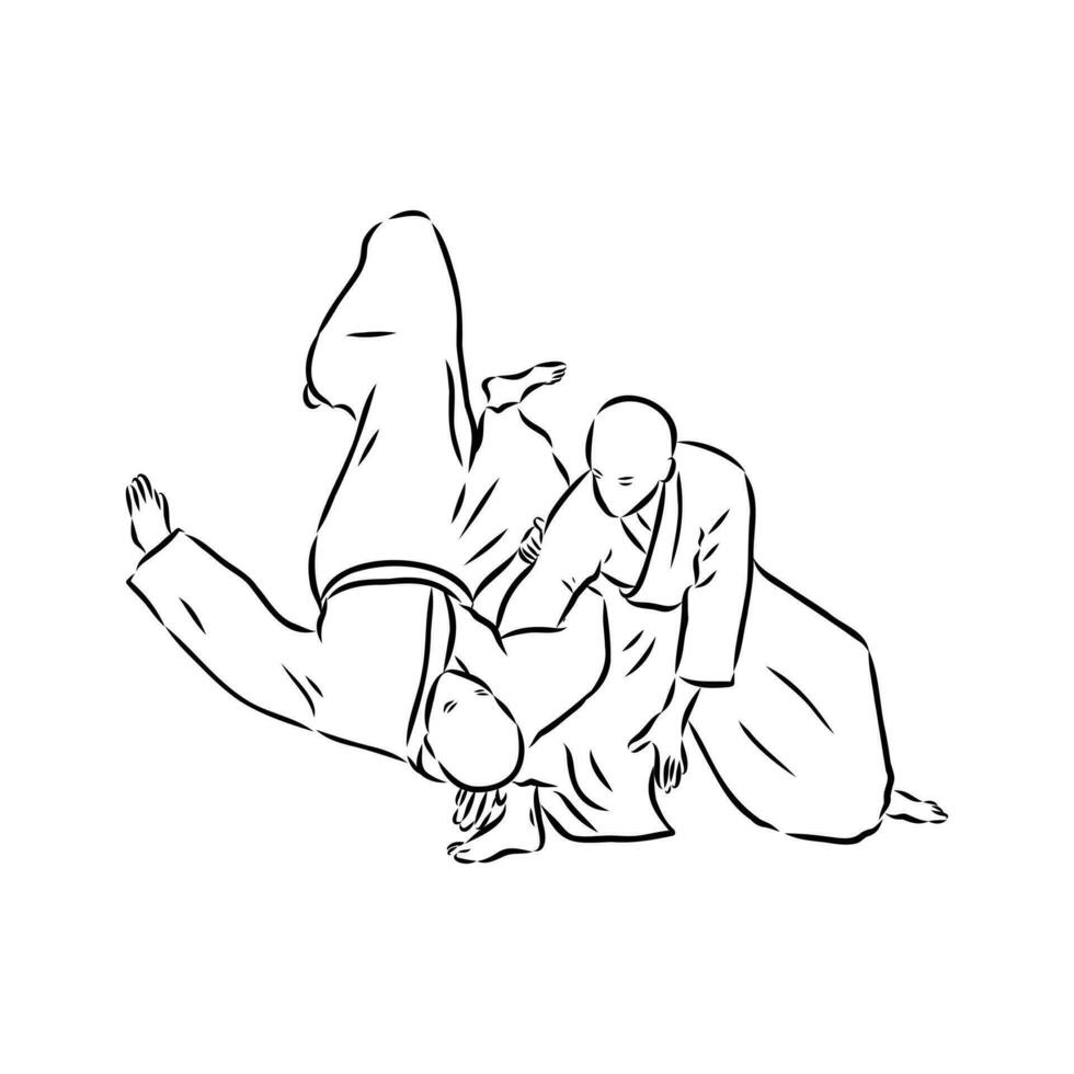 fighting aikido vector sketch