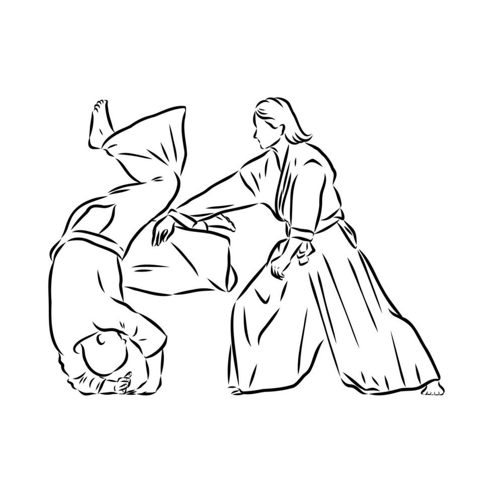 fighting aikido vector sketch