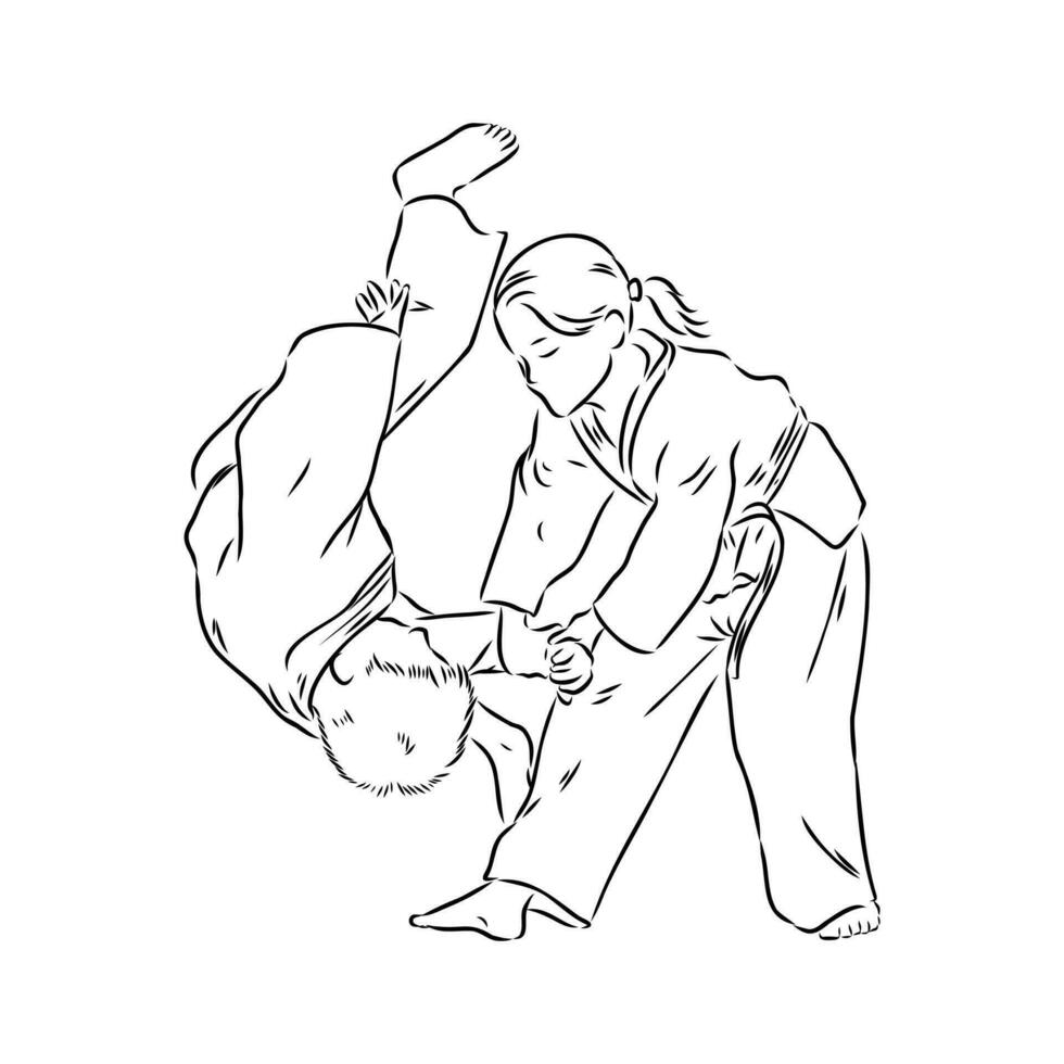fighting aikido vector sketch