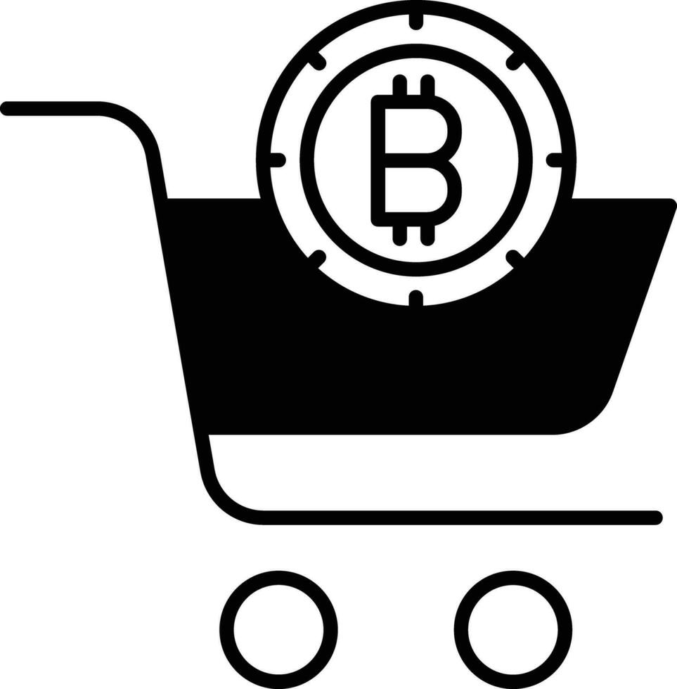 bitcoin shopping cart solid glyph vector illustration