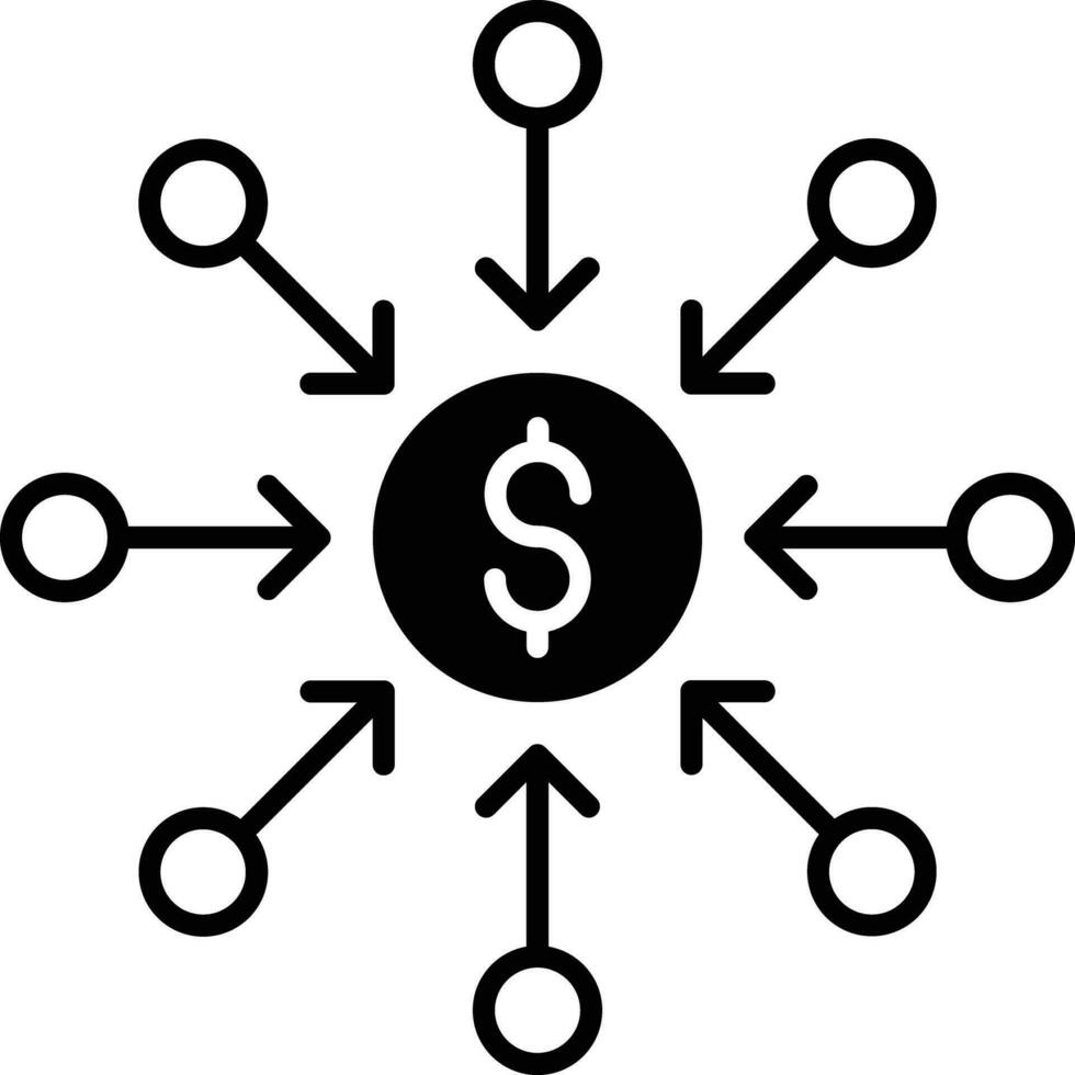 Crowdfunding Dollars solid glyph vector illustration