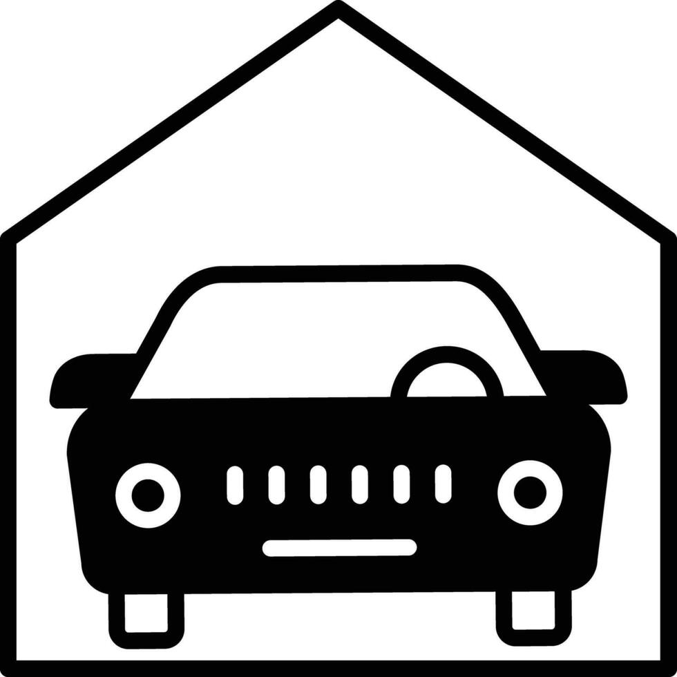 coche garaje sólido glifo vector ilustración