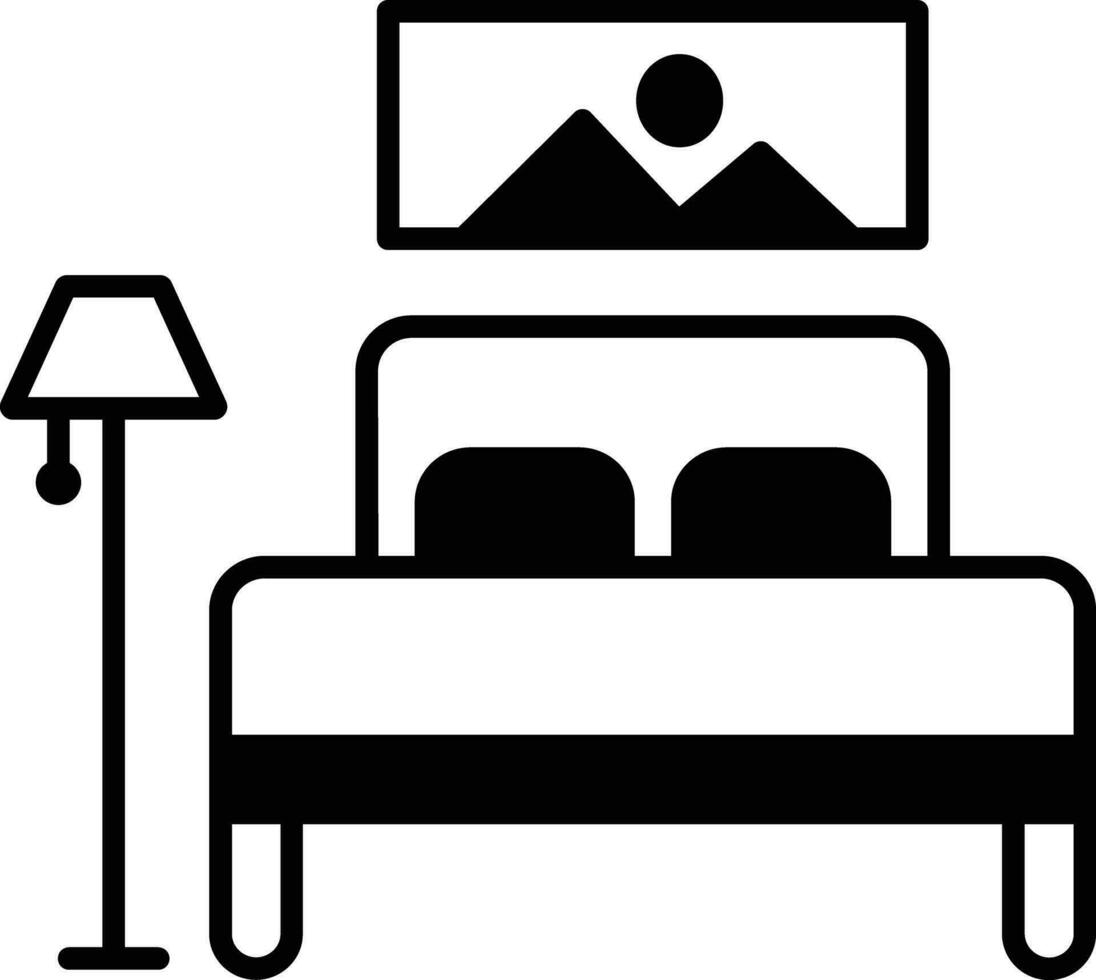 Bedroom and lamp solid glyph vector illustration